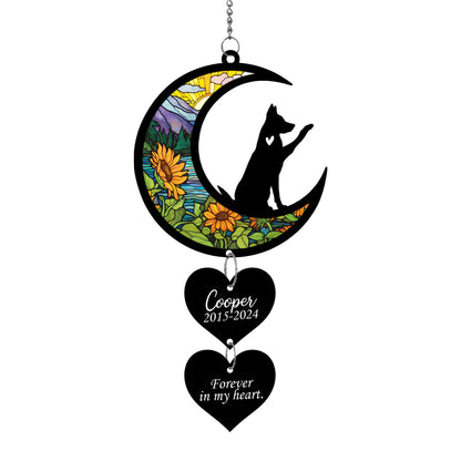 Netecom Personalized German Shepherd Moon Heart Memorial Suncatcher – Dog Loss Sympathy Gift, Forever in My Heart Keepsake