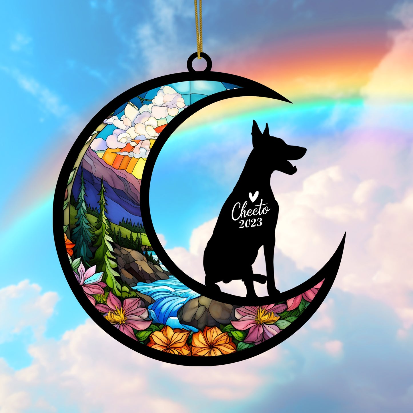 Netecom Personalized Doberman Dog Memorial Suncatcher, Christmas Ornament with Name Date, Pet Loss Stained Glass Sun Catcher, Dog Memorial Ornament, Bereavement Sympathy Gift for Dog Lovers