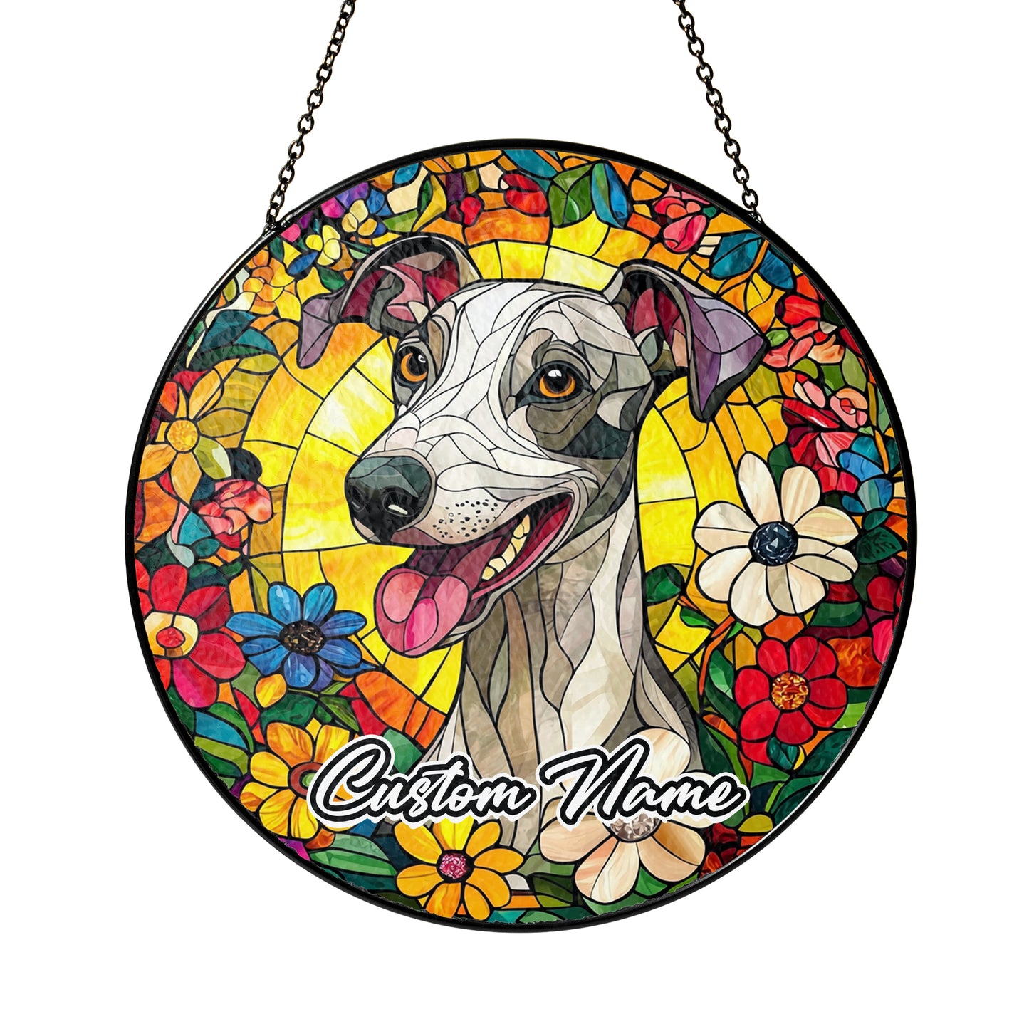 Netecom Custom Whippet Dog Stained Glass Ornament, Personalized Pet Memorial Sun Catcher, Pet Loss Remembrance Gift, Christmas Decoration