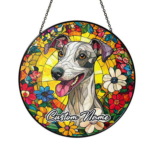 Netecom Custom Whippet Dog Stained Glass Ornament, Personalized Pet Memorial Sun Catcher, Pet Loss Remembrance Gift, Christmas Decoration