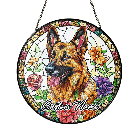 Netecom Custom German Shepherd Stained Glass Ornament, Personalized Pet Memorial Suncatcher, Pet Loss Sympathy Gift, Christmas Decoration