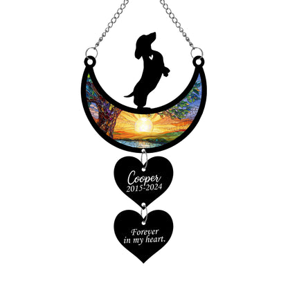 Netecom Personalized Dachshund Moon Heart Memorial Suncatcher, Custom Dachshund Ornament with Name Date, Dog Loss Sympathy Gift, Pet Remembrance Keepsake