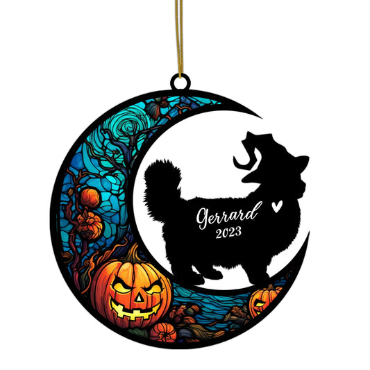 Netecom Personalized Halloween Ragdoll Cat Suncatcher - Memorial Gift for Loss of Cat, Custom Ragdoll Lovers Ornament for Window or Wall Hanging, Spooky Sympathy Gift