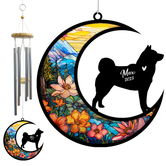 Netecom Akita Dog Wind Chimes Memorial, Personalized Pet Memorial Windchime for Dogs Suncatcher, Dog Loss Memorial Ornament, Loss of Pet Remembrance Gift, Sympathy Pet Wind Chimes Outdoor Garden