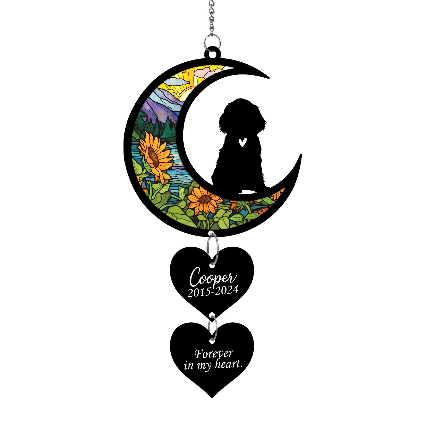 Netecom Personalized Cocker Spaniel Moon Heart Memorial Suncatcher – Dog Loss Remembrance Gift, Forever Loved Ornament