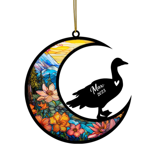Netecom Personalized Duck Memorial Suncatcher, Pet Loss Suncatcher, Bereavement Duck Loss Gift, Custom Suncatcher with Name Date, Gifts for Duck Lovers Hanging Ornaments for Xmas, Car, Window Decoration