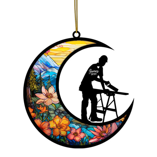 Netecom Personalized Woodworking Memorial Suncatcher - Memorial & Bereavement Gifts for Loss of Father, Dad - Remembrance Gift with Chain Pendant - Hanging Sun Catcher Ornament Decoration
