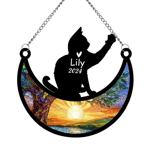Netecom Personalized Siamese Cat Memorial Suncatcher, Custom Cat Ornament with Name Date, Loss of Pet Sympathy Suncatcher Gifts for Cat Lovers, Remembrance Gifts for Loss of Pet