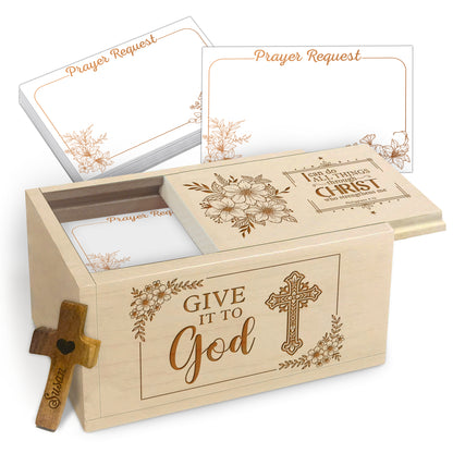 Netecom Personalized Wooden Prayer Box with Custom Name Cross, 100 Prayer Request Cards, Christian Gift for Prayer, Reflection, and Faith