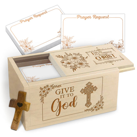 Netecom Personalized Wooden Prayer Box with Custom Name Cross, 100 Prayer Request Cards, Christian Gift for Prayer, Reflection, and Faith