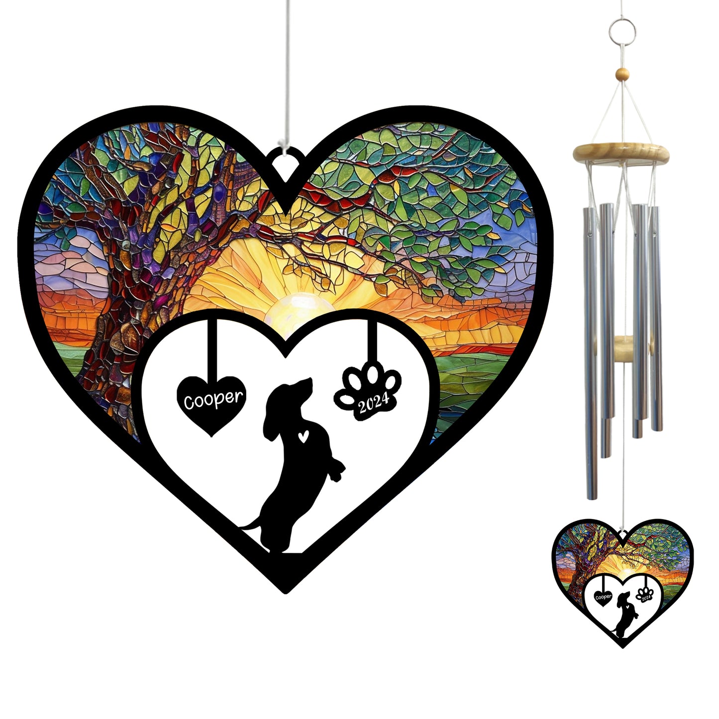 Netecom Personalized Dachshund Dog Memorial Wind Chimes, Wiener Dog Name Suncatcher, Pet Sympathy Gift for Dog Lovers, Outdoor Garden Remembrance Decor