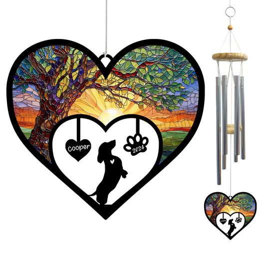 Netecom Personalized Dachshund Dog Memorial Wind Chimes, Wiener Dog Name Suncatcher, Pet Sympathy Gift for Dog Lovers, Outdoor Garden Remembrance Decor