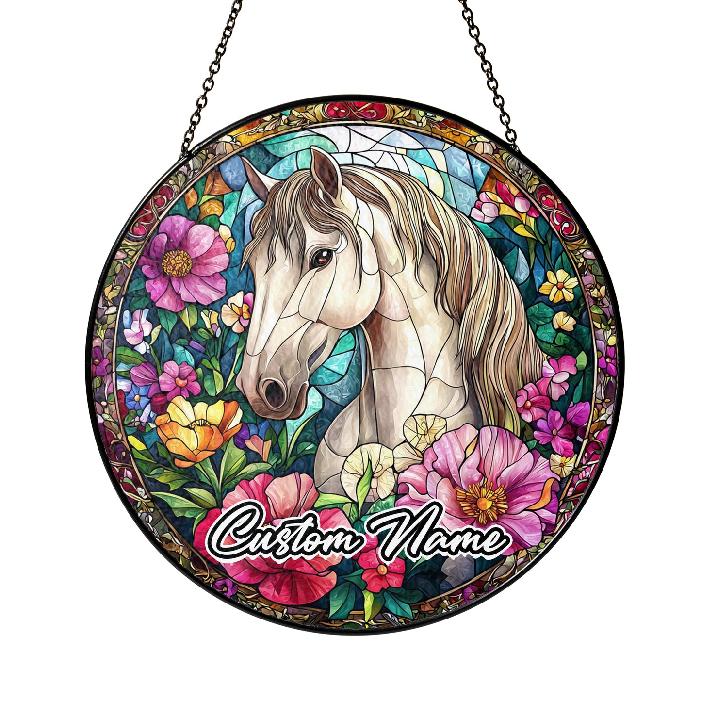 Netecom Custom Horse Stained Glass Ornament, Personalized Pet Memorial Sun Catcher, Pet Loss Sympathy Gift, Christmas Decoration