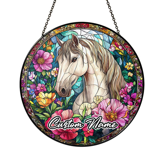 Netecom Custom Horse Stained Glass Ornament, Personalized Pet Memorial Sun Catcher, Pet Loss Sympathy Gift, Christmas Decoration