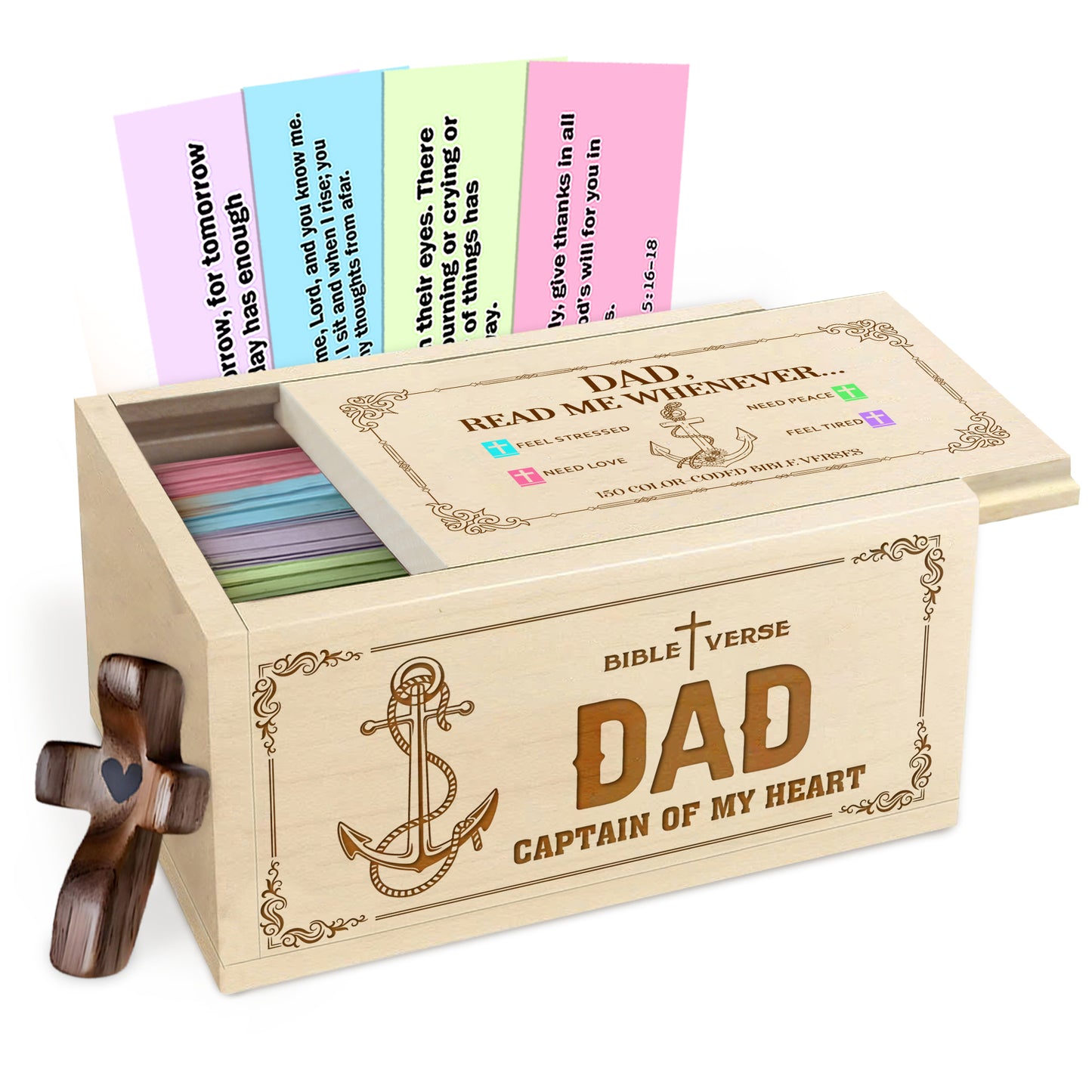 Netecom Bible Verses Box for Dad with Prayer Cross, 150 Upgrade Bible Verse Cards Box Set for Emotions and Feelings, 4 Emotional Themes, Religious Gift for Father, Encouragement & Love