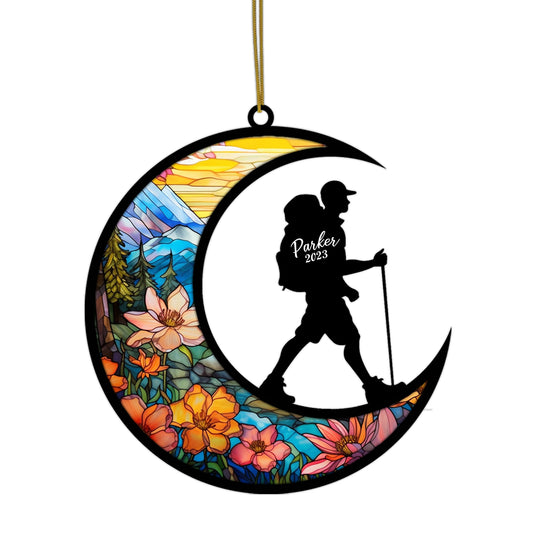 Netecom Personalized Mountain Hiking Suncatcher Ornament - Custom Name Hiker Ornament - Gift for Man & Woman Hiker, Mountain Climber, or Through Hiker - Perfect for Hiking Lovers