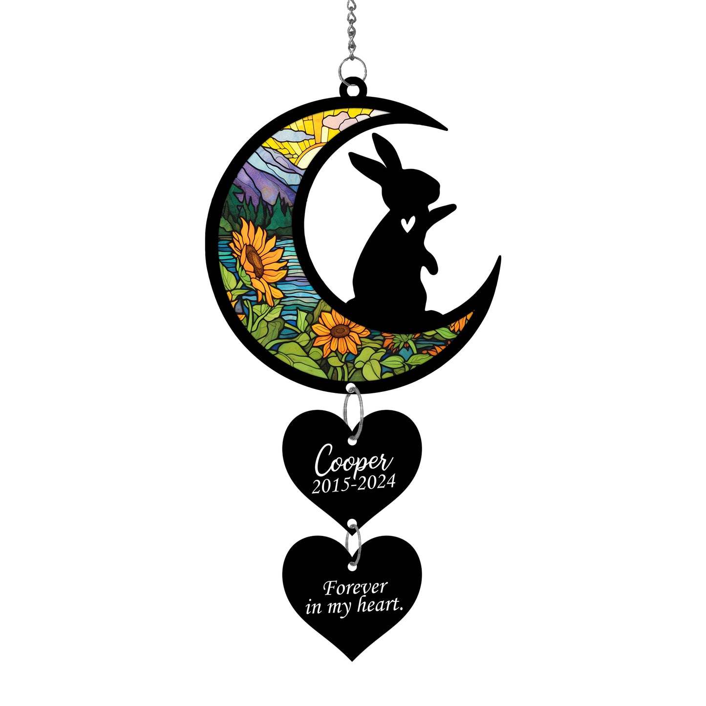 Netecom Personalized Rabbit Moon Heart Memorial Suncatcher – Bunny Loss Sympathy Gift, Pet Remembrance Ornament