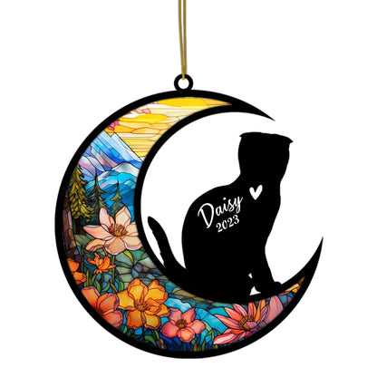 Netecom Personalized Scottish Fold Memorial Suncatcher - Custom with Name & Date - Pet Loss Light Catcher - Christmas Cat Ornament for Window Hangings