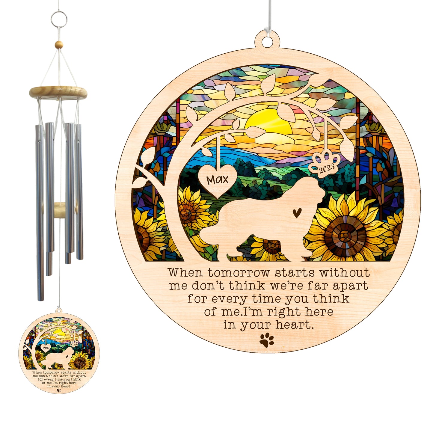 Netecom Newfoundland Dog Wind Chimes Memorial, Personalized Pet Memorial for Dogs Suncatcher, Dog Loss Memorial Ornament, Sympathy Windchime Outside Garden Decor, Loss of Pet Remembrance Gift
