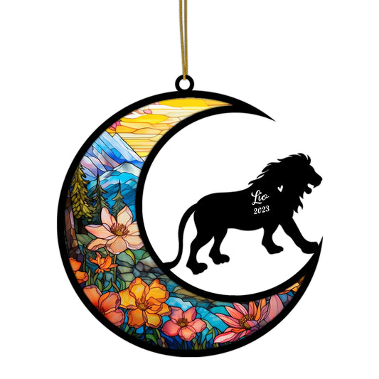 Netecom Personalized Lion Memorial Suncatcher - Lion Christmas Ornament with Name - Pet Loss Stained Glass Light Catcher - Bereavement & Sympathy Gift for Loss of Pet
