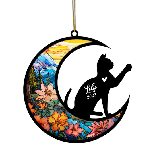 Netecom Personalized Bengal Cat Memorial Suncatcher - Custom with Name & Date - Pet Loss Light Catcher - Christmas Cat Ornament for Window & Car Decor