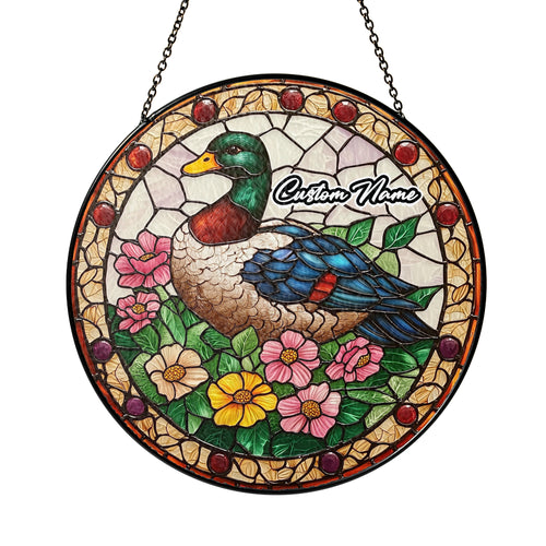 Netecom Custom Duck Stained Glass Ornament, Personalized Memorial Suncatcher, Pet Loss Remembrance Gift, Christmas Decoration