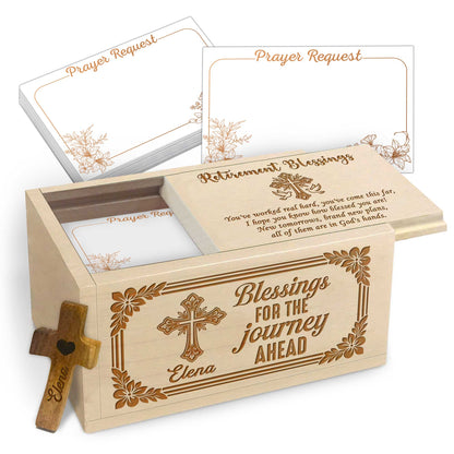 Netecom Retirement Prayer Box with Personalized Name on Cross, Christian Gift for Daily Reflection and Spiritual Encouragement