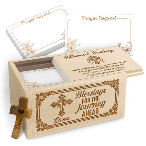 Netecom Retirement Prayer Box with Personalized Name on Cross, Christian Gift for Daily Reflection and Spiritual Encouragement