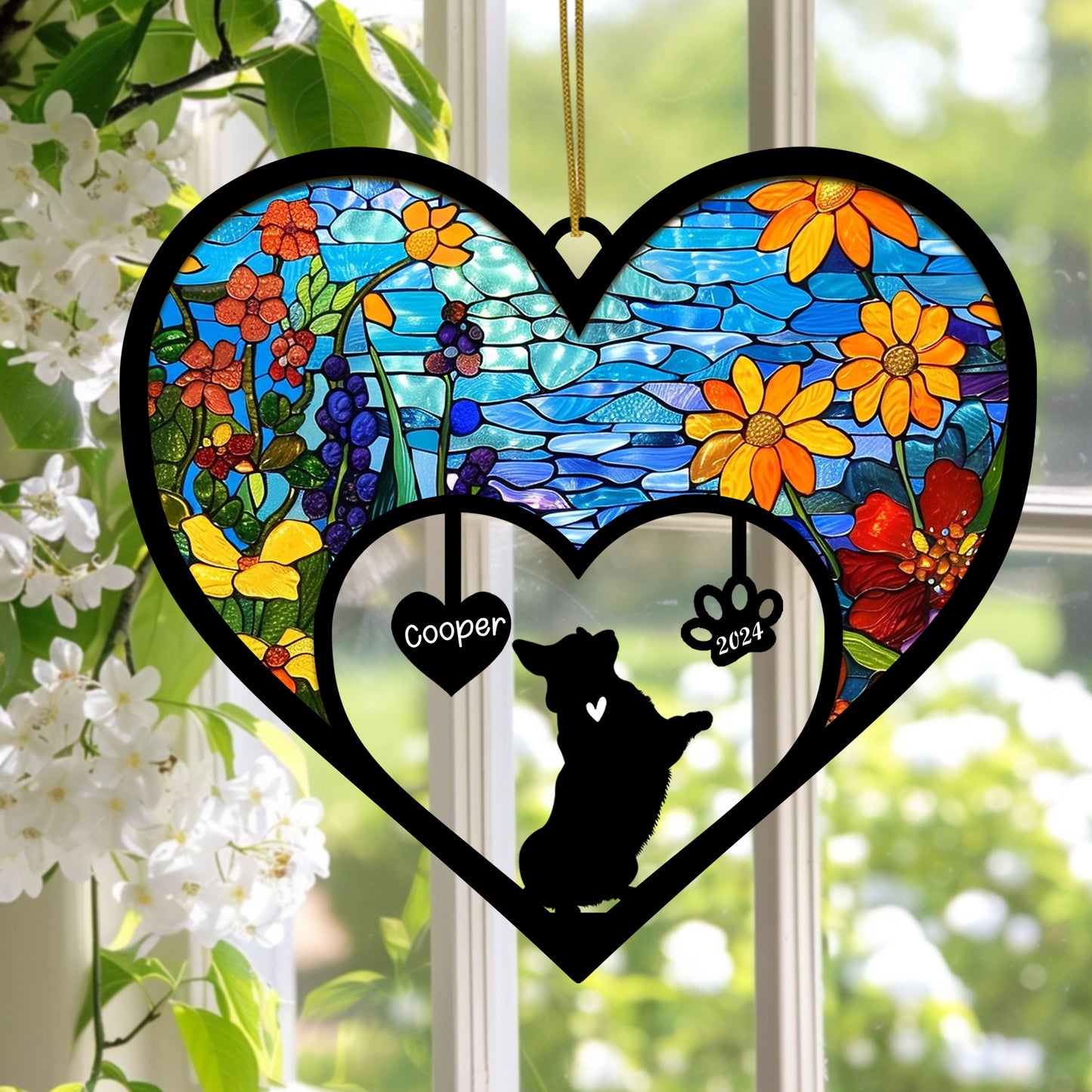 Netecom Corgi Dog Memorial Suncatcher, Personalized Corgi Memorial with Name Date, Dog Passing Away Gift, Loss of Dog Sympathy Gift, Dog Remembrance Gift, Dog Lovers Gift