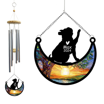 Netecom Personalized Bulldog Dog Memorial Wind Chimes with Suncatcher, Pet Loss Sympathy Gift, Remembrance Ornament for Dog Lovers, Outdoor Garden Decor