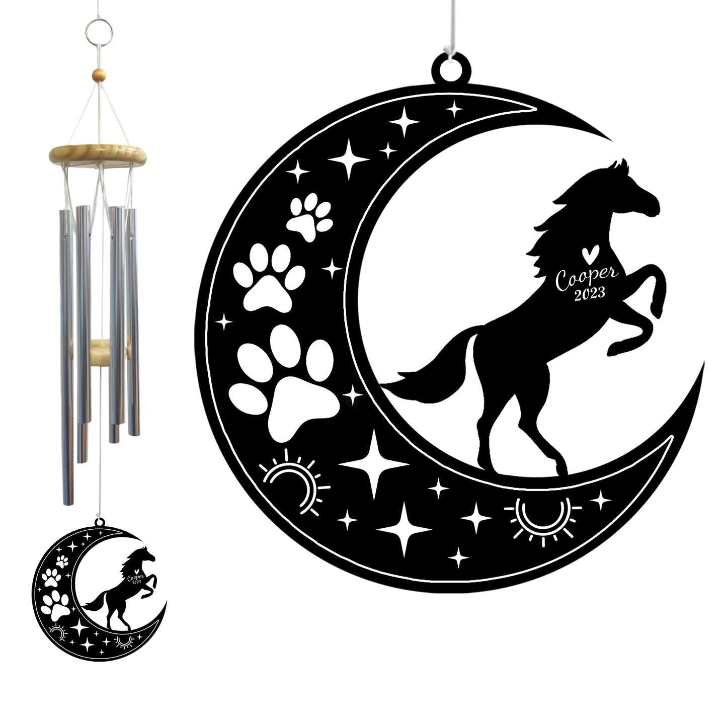 Netecom Horse Wind Chimes Memorial, Personalized Pet Memorial Windchime for Horse Suncatcher, Pet Condolences Gift for Loss of Horse, Pet Remembrance Gift, Sympathy Pet Wind Chimes Outdoor Garden