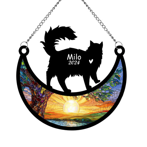 Netecom Personalized Maine Coon Cat Memorial Suncatcher, Custom Cat Ornament with Name Date, Loss of Pet Sympathy Suncatcher Gifts for Cat Lovers, Remembrance Gifts for Loss of Pet
