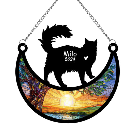 Netecom Personalized Maine Coon Cat Memorial Suncatcher, Custom Cat Ornament with Name Date, Loss of Pet Sympathy Suncatcher Gifts for Cat Lovers, Remembrance Gifts for Loss of Pet