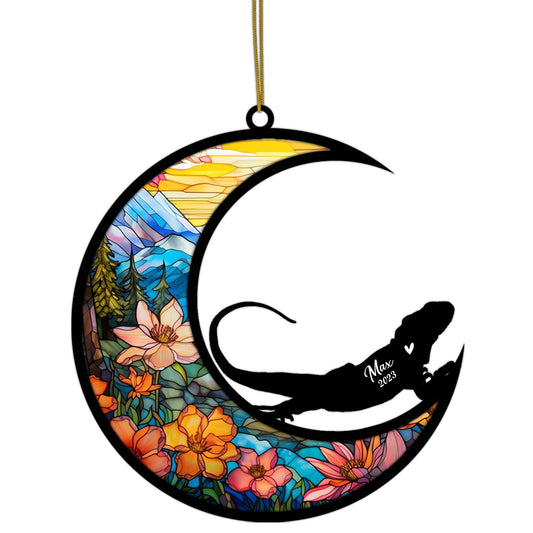Netecom Personalized Iguana Memorial Suncatcher, Pet Loss Suncatcher, Bereavement Iguana Loss Gift, Custom Iguana with Name Date, Gifts for Iguana Lovers, Hanging Ornaments for Xmas, Car, Window