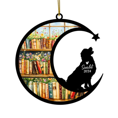 Netecom Personalized Golden Retriever Suncatcher for Windows Hanging, Custom Dog Sun Catcher Ornament with Name Date, Unique Gifts for Book Lovers, Reader Teacher Librarian Bookworm
