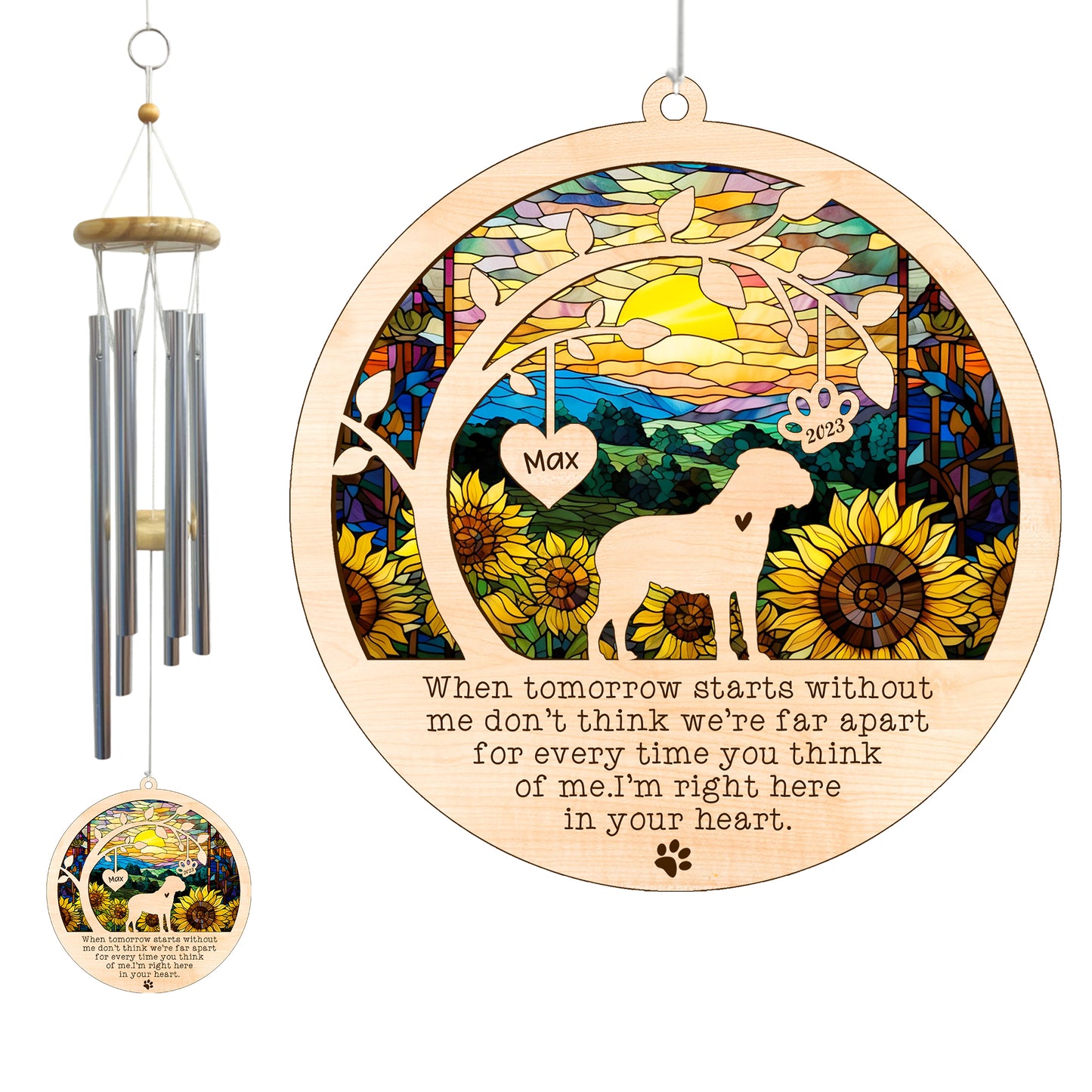 Netecom Bullmastiff Dog Wind Chimes Memorial, Personalized Pet Memorial Wind Chimes for Dogs Suncatcher, Dog Loss Memorial Ornament, Sympathy Windchime Outside Garden Decor, Loss of Pet Remembrance Gift