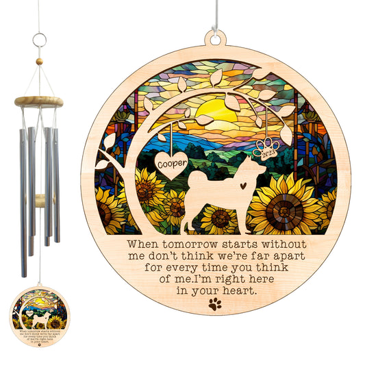 Netecom Akita Dog Wind Chimes Memorial, Personalized Pet Memorial Wind Chimes for Dogs Suncatcher, Dog Loss Memorial Ornament, Sympathy Wind Chimes Outside Garden Decor, Loss of Pet Remembrance Gift