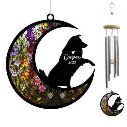 Netecom Australian Shepherd Dog Wind Chimes Memorial, Pet Memorial Windchime for Dogs Suncatcher, Loss of Pet Remembrance Gift, Sympathy Wind Chimes Outside Garden Decor, Dog Passing Away Gifts
