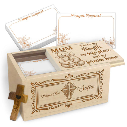 Netecom Personalized Prayer Box for Mom with 100 Prayer Request Cards & Custom Name Wooden Cross – Christian Faith Gift Filled with Love and Gratitude