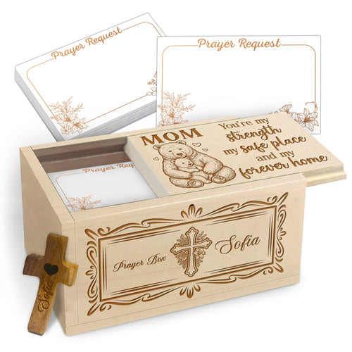 Netecom Personalized Prayer Box for Mom with 100 Prayer Request Cards & Custom Name Wooden Cross – Christian Faith Gift Filled with Love and Gratitude