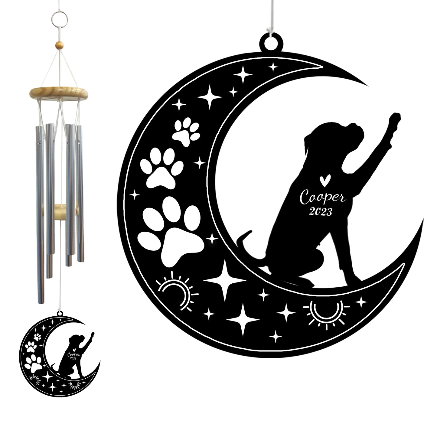 Netecom Boxer Dog Wind Chimes Memorial, Personalized Pet Memorial Windchime for Dog Suncatcher, Pet Condolences Gift for Loss of Dog, Pet Remembrance Gift, Sympathy Pet Wind Chimes Outdoor Garden