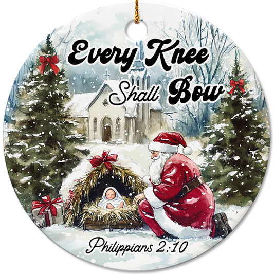 Netecom Vintage Santa Claus Christian Christmas Ornament, Every Knee Shall Bow Ceramic Ornament for Xmas Tree Hanging Decorations Gift, Religious Gifts for Women Men, Holiday Party Present