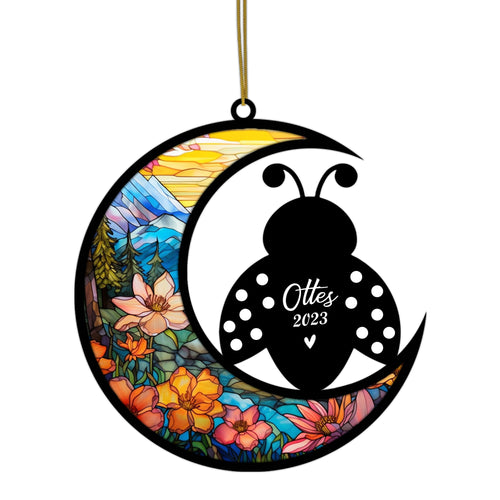 Netecom Personalized Ladybug Memorial Suncatcher - Ladybug Christmas Ornament with Name - Pet Loss Stained Glass Light Catcher - Bereavement & Sympathy Gift for Loss of Pet