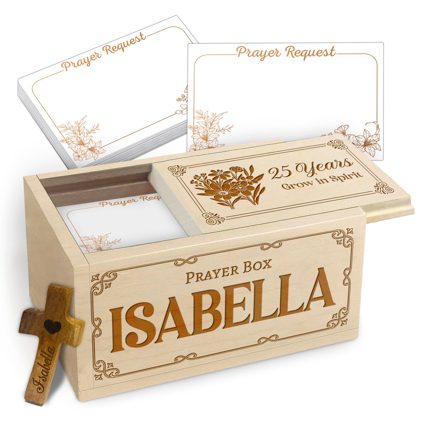 Netecom Personalized Birthday Prayer Box with Custom Name & Age, Christian Birthday Gift with Cross and 100 Prayer Request Cards, Faith Keepsake Grow in Spirit