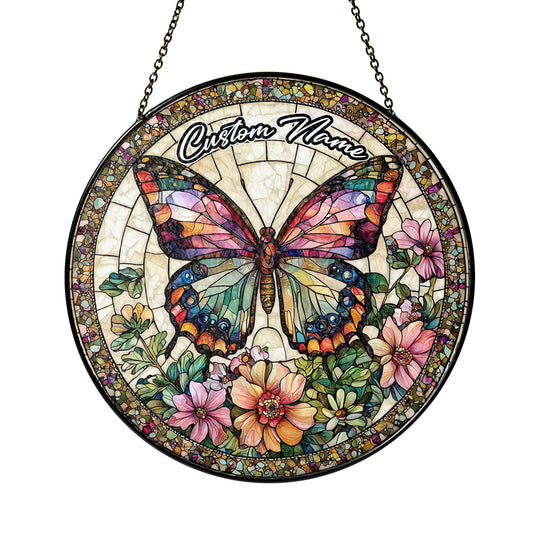 Netecom Personalized Butterfly Stained Glass Ornament, Custom Memorial Suncatcher, Pet Loss Remembrance Gift, Christmas Decoration