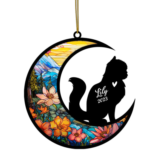 Netecom Personalized Persian Cat Memorial Suncatcher - Custom with Name & Date - Pet Loss Light Catcher - Christmas Cat Ornament for Window & Car Decor