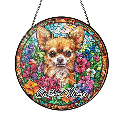 Netecom Personalized Chihuahua Dog Suncatcher, Custom Pet Memorial Ornament, Pet Loss Sympathy Gift, Christmas Window Decor