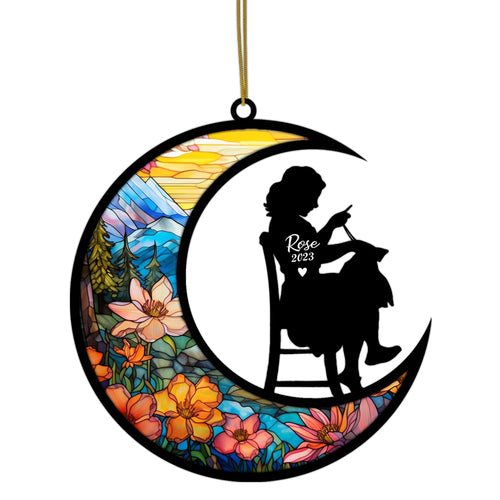 Netecom Personalized Knitting Memorial Suncatcher - Memorial & Bereavement Gifts for Loss of Mother, Mom, or Grandma - Remembrance Gift with Chain Pendant - Hanging Sun Catcher Ornament Decor