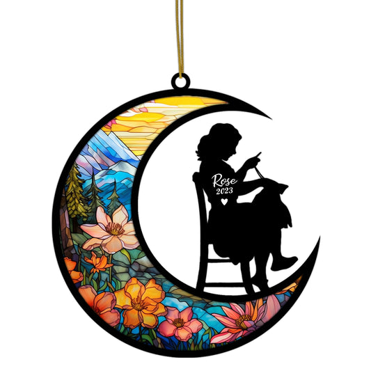 Netecom Personalized Knitting Memorial Suncatcher - Memorial & Bereavement Gifts for Loss of Mother, Mom, or Grandma - Remembrance Gift with Chain Pendant - Hanging Sun Catcher Ornament Decor