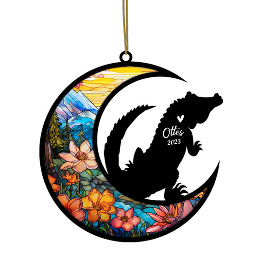 Netecom Personalized Alligator Memorial Suncatcher - Alligator Christmas Ornament with Name - Pet Loss Stained Glass Light Catcher - Bereavement & Sympathy Gift for Loss of Pet